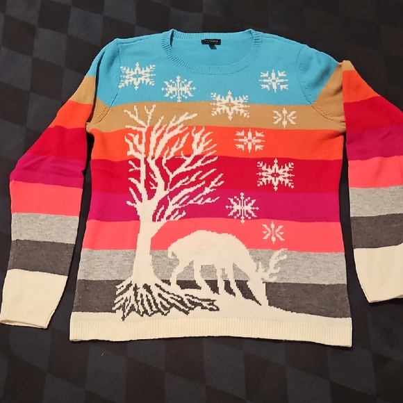 Talbots Sweaters - Multi-stripe Sweater With Winter Scene